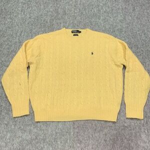 Polo Ralph Lauren Sweater 100% Lambs Wool Crewneck Knit Pullover Yellow - Size L